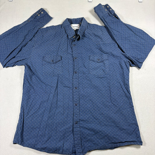 Ace Of Diamond Mens XL Blue Pearl Snap Western Shirt Geometric Pattern Rodeo