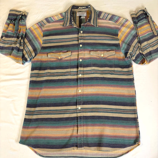 Vintage 100% Pure Stuff Striped Cotton Button-Up Shirt Men’s Large Multicolor
