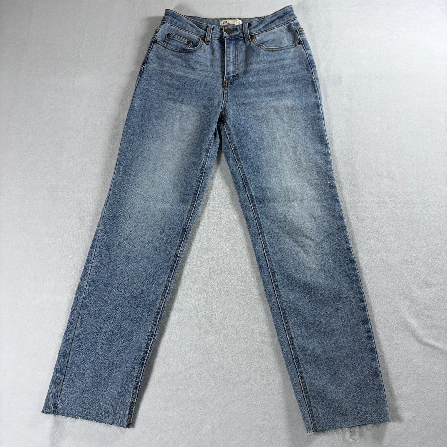 OAT New York Womens Straight Leg Jeans Light Wash Raw Hem Size 26 Y2K