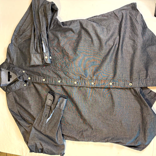 Tommy Hilfiger Men’s Button-Up Shirt Chambray Blue 3XL Long Sleeve Casual