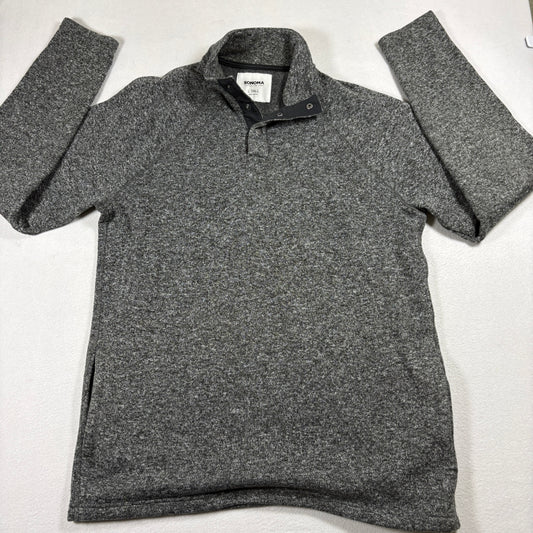 Sonoma Mens L Tall Gray Snap Pullover Sweater Fleece Knit Quarter Button Warm