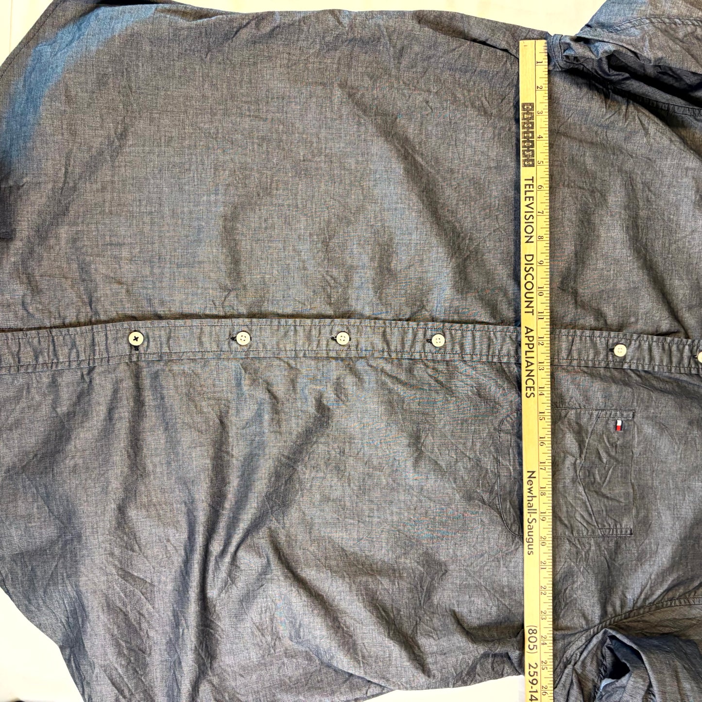 Tommy Hilfiger Men’s Button-Up Shirt Chambray Blue 3XL Long Sleeve Casual