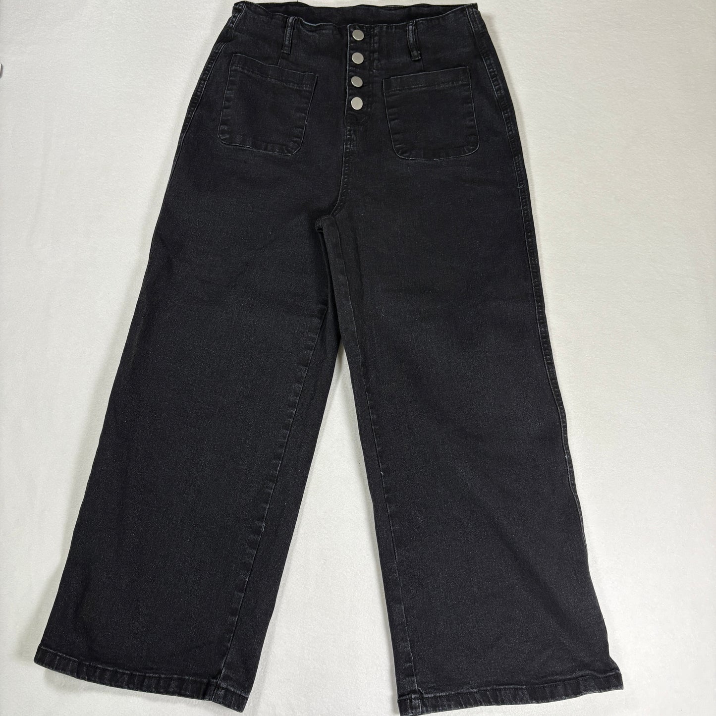 Womens Black High Rise Jeans Size 8 Straight Leg Button Fly Y2K 90s Denim