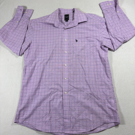U.S. Polo Assn Mens M Purple Check Button Up Shirt Long Sleeve Dress Casual