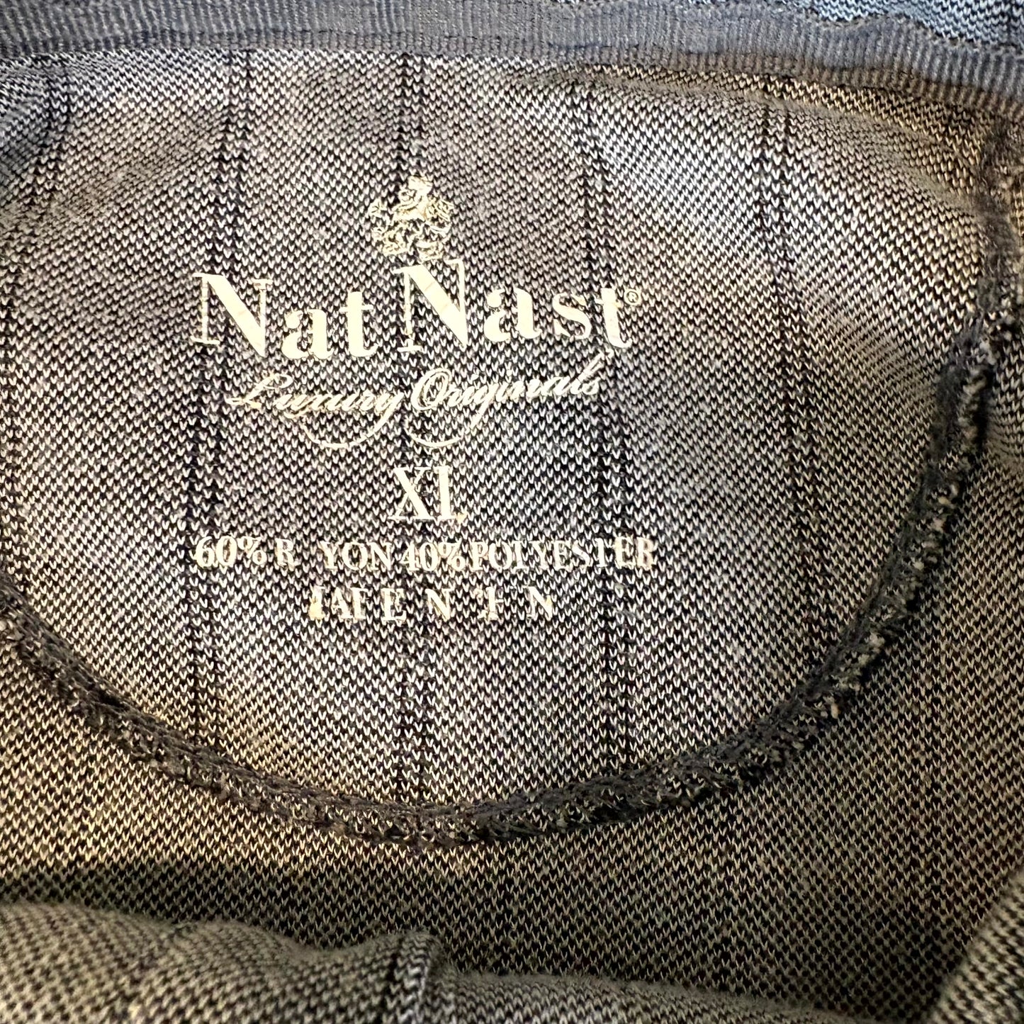 Nat Nast Luxury Originals Gray Pinstripe Polo Shirt Short Sleeve Men’s XL Rayon Blend