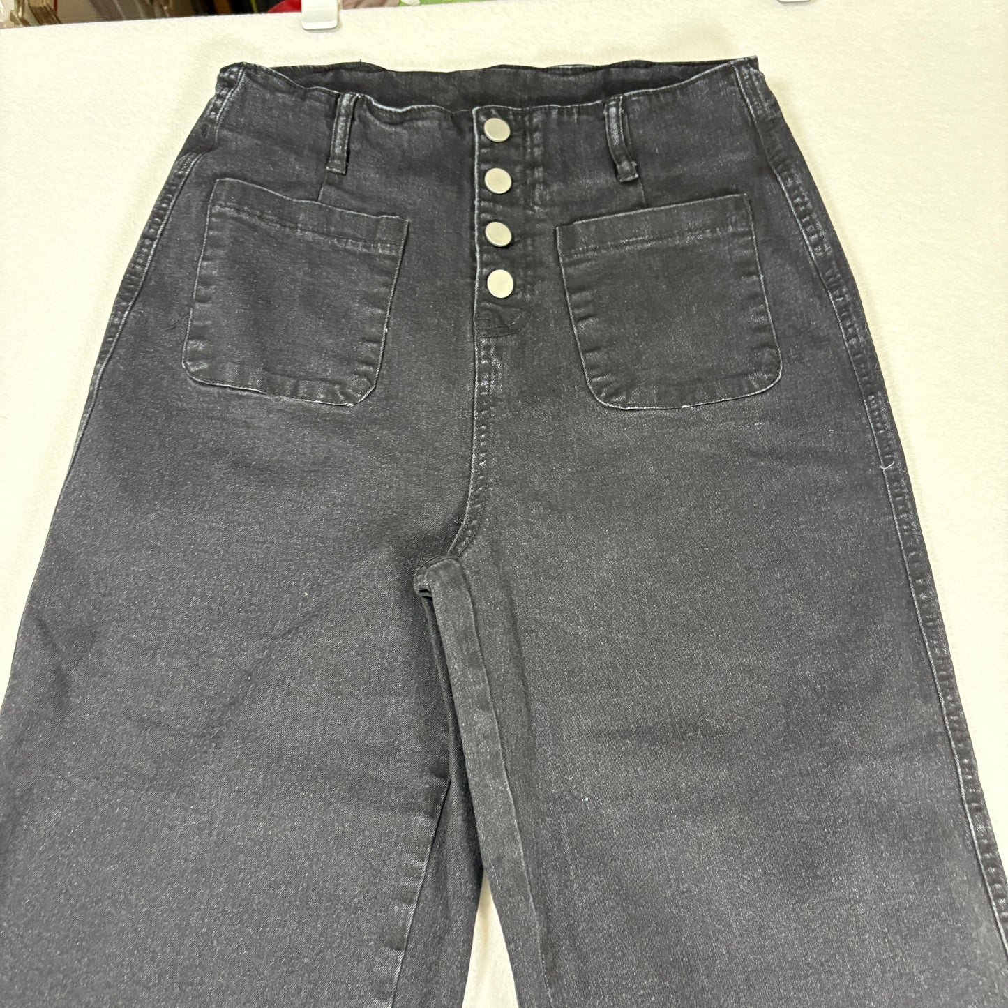 Womens Black High Rise Jeans Size 8 Straight Leg Button Fly Y2K 90s Denim