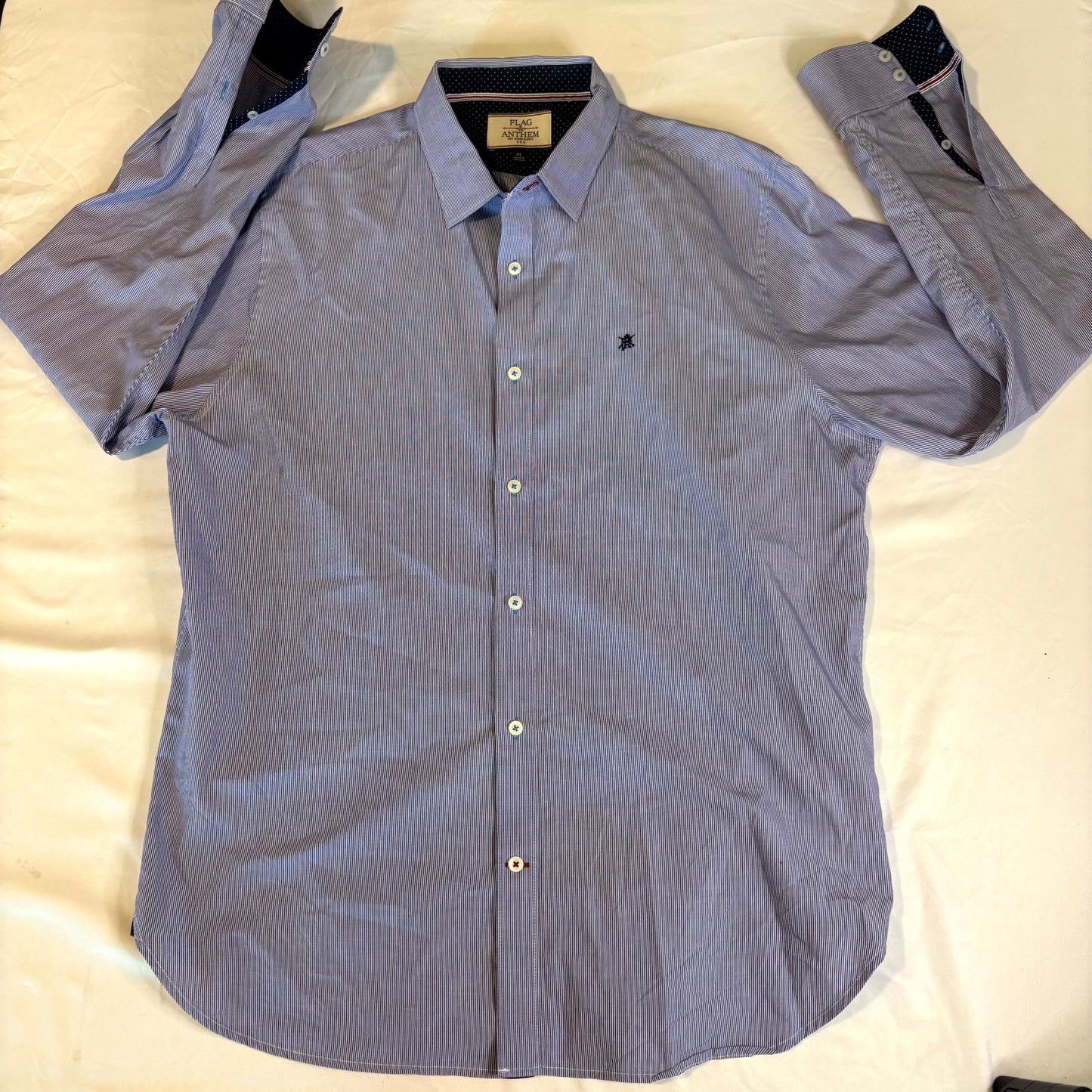 Flag & Anthem Men's Button Down Shirt Blue Stripe XL Long Sleeve Casual USA