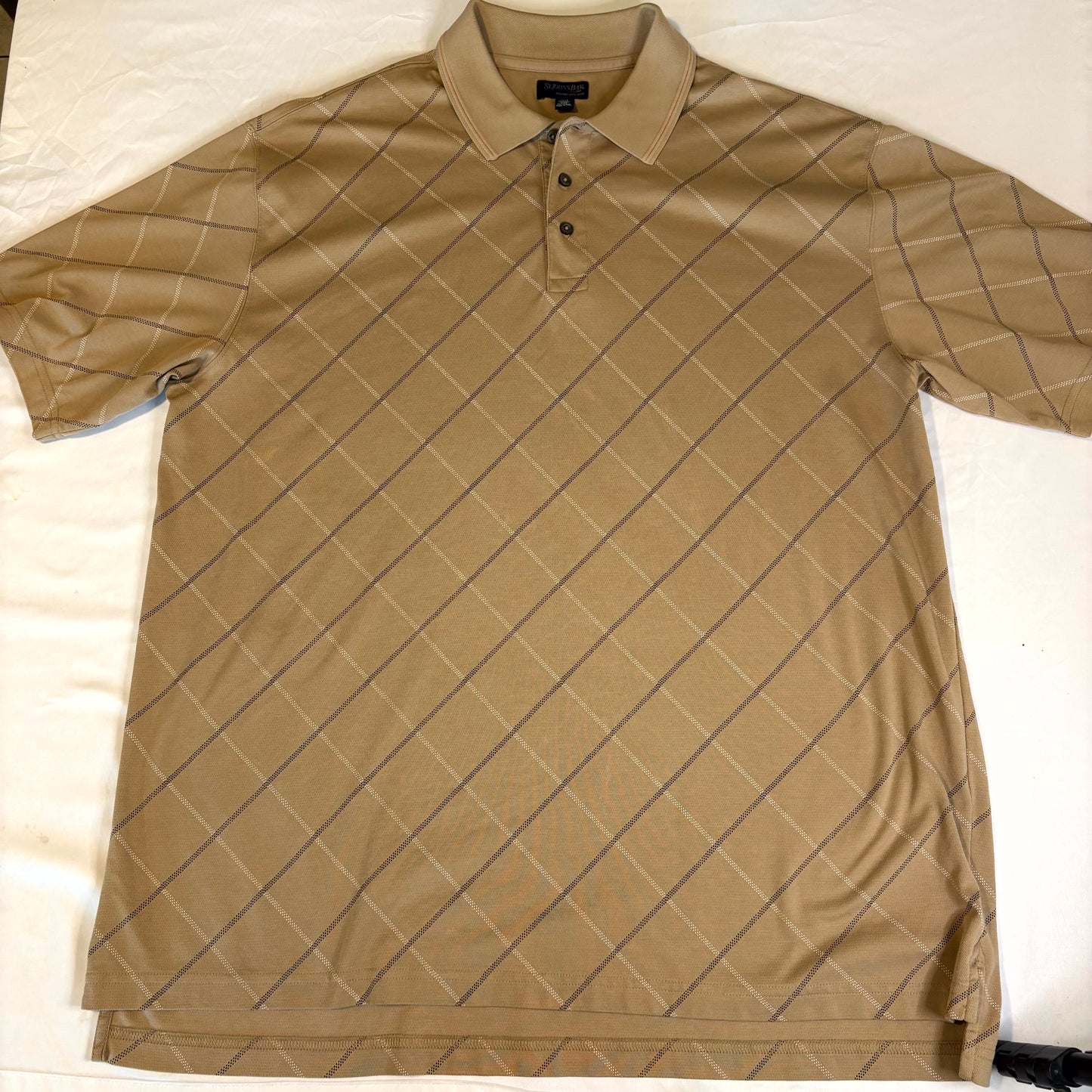 St John’s Bay Men’s Polo Shirt 2XLT Tan Diamond Pattern Quick-Dri Pima Cotton