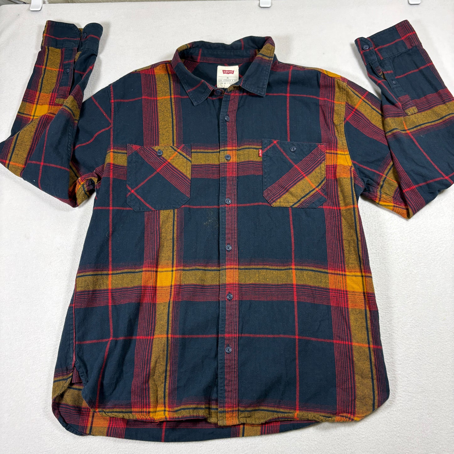 Levi’s Mens XL Plaid Flannel Shirt Red Yellow Blue Long Sleeve Western Grunge