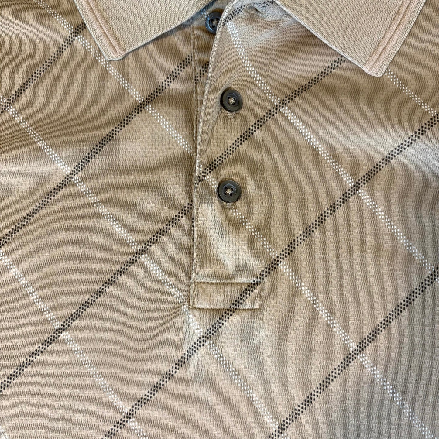 St John’s Bay Men’s Polo Shirt 2XLT Tan Diamond Pattern Quick-Dri Pima Cotton