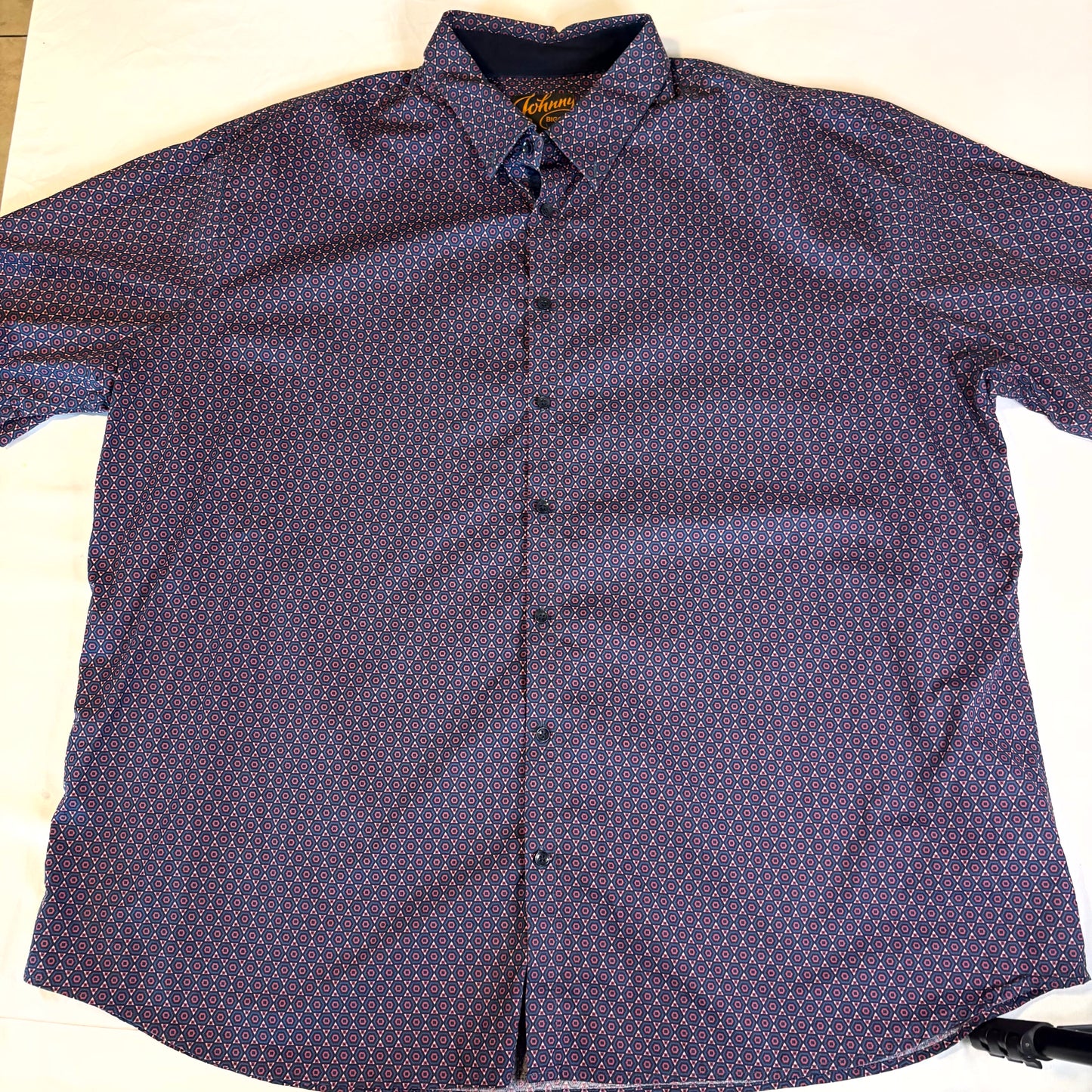 Johnny Bigg Men's Dress Shirt Geometric Pattern Blue Pink Long Sleeve Size 4XL