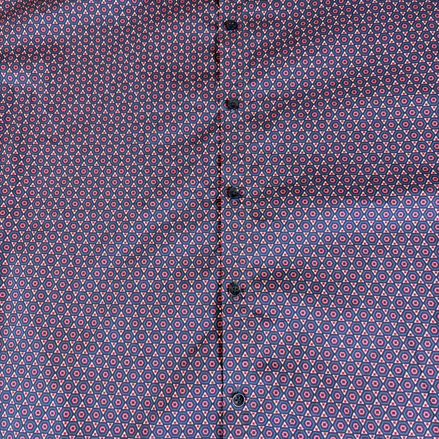 Johnny Bigg Men's Dress Shirt Geometric Pattern Blue Pink Long Sleeve Size 4XL