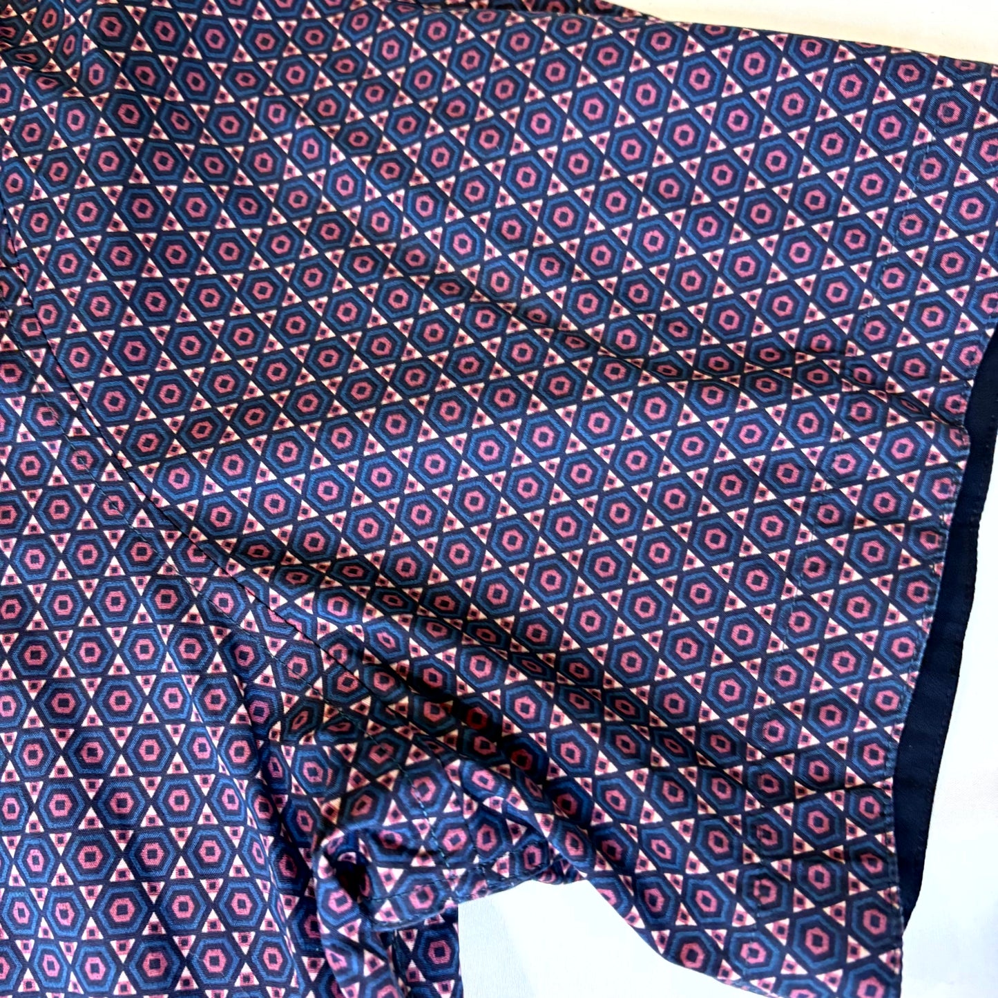 Johnny Bigg Men's Dress Shirt Geometric Pattern Blue Pink Long Sleeve Size 4XL