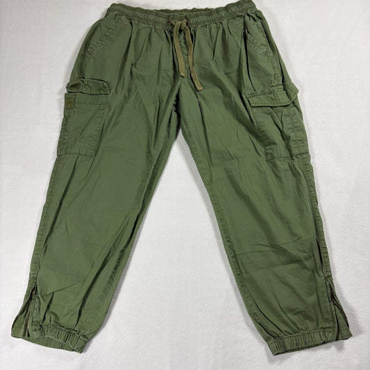 Time And Tru Pants Womens L Olive Cargo Jogger Drawstring Casual Utility Wear XL