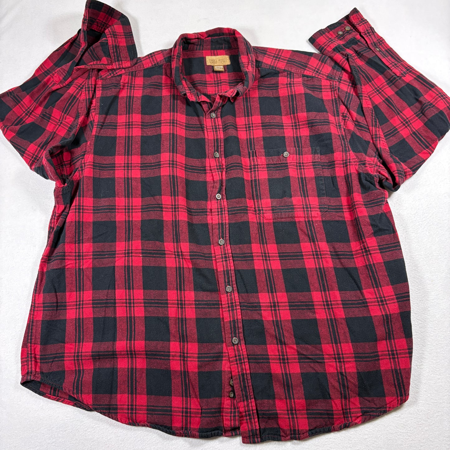 Faded Glory Mens 3XL Red Black Flannel Button Up Shirt Plaid Cotton Casual