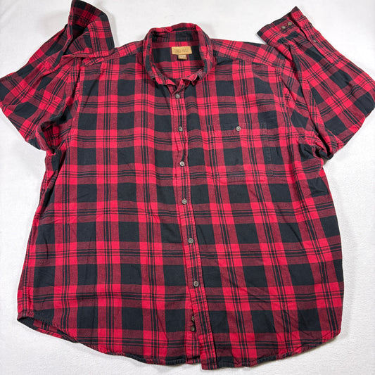 Faded Glory Mens 3XL Red Black Flannel Button Up Shirt Plaid Cotton Casual