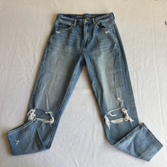 American Eagle Distressed Straight Leg Jeans 26x27 Womens Size 2 Light Wash