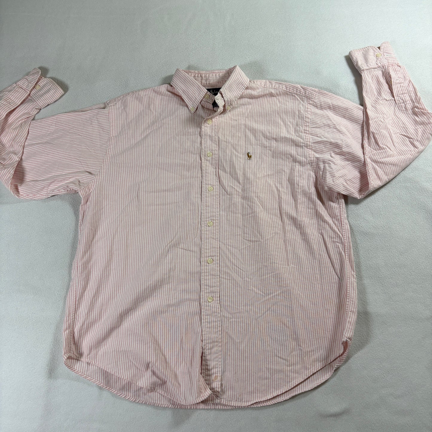 Stripe Button Down Shirt Preppy Ralph Lauren 14 Fits Like S Pink Cotton Logo