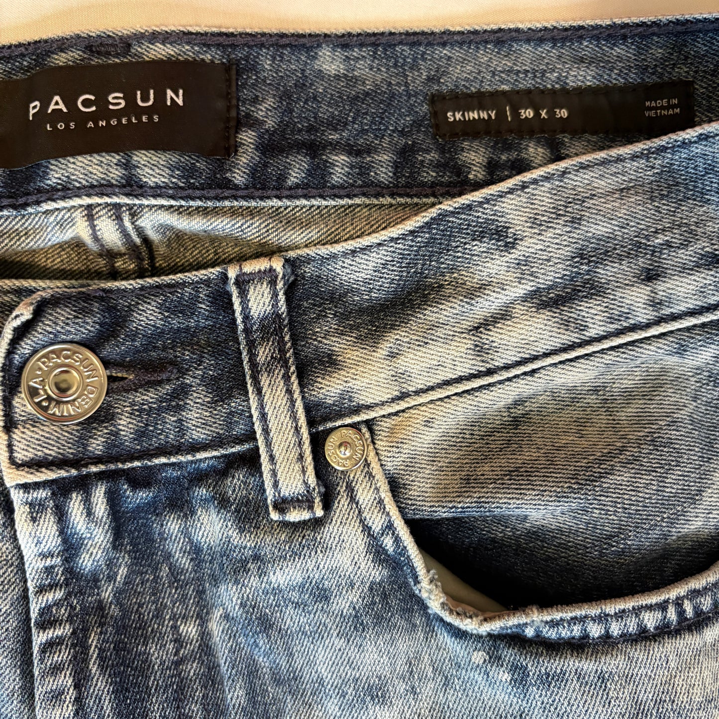 Pacsun Skinny Distressed Jeans Men 30x30 Blue Ripped Knees Faded Wash Denim