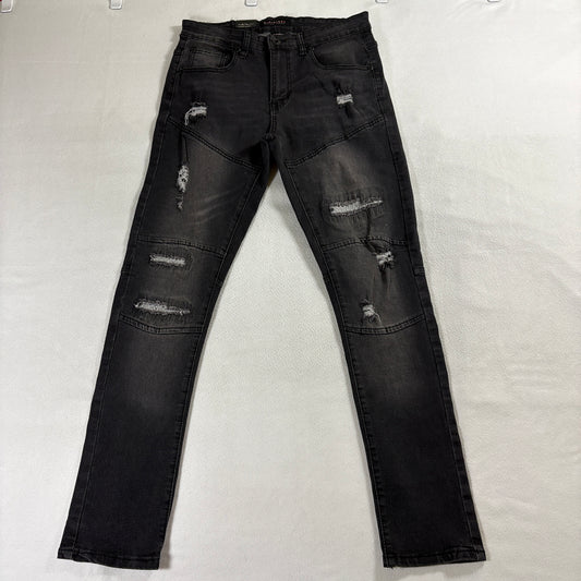 Distressed Skinny Jeans Moto Black Stretch M Society 32x30 Fits 31X31 NWT Punk