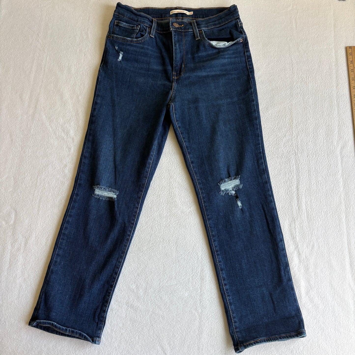 Levi’s 724 Women’s 29 High Rise Straight Crop Dark Wash Distressed Jeans