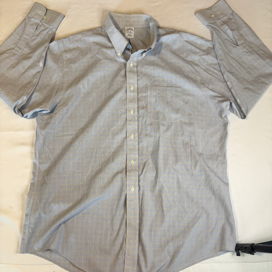Brooks Brothers 346 Slim Fit Dress Shirt Men 18-36 Blue Yellow Plaid Non-Iron Cotton