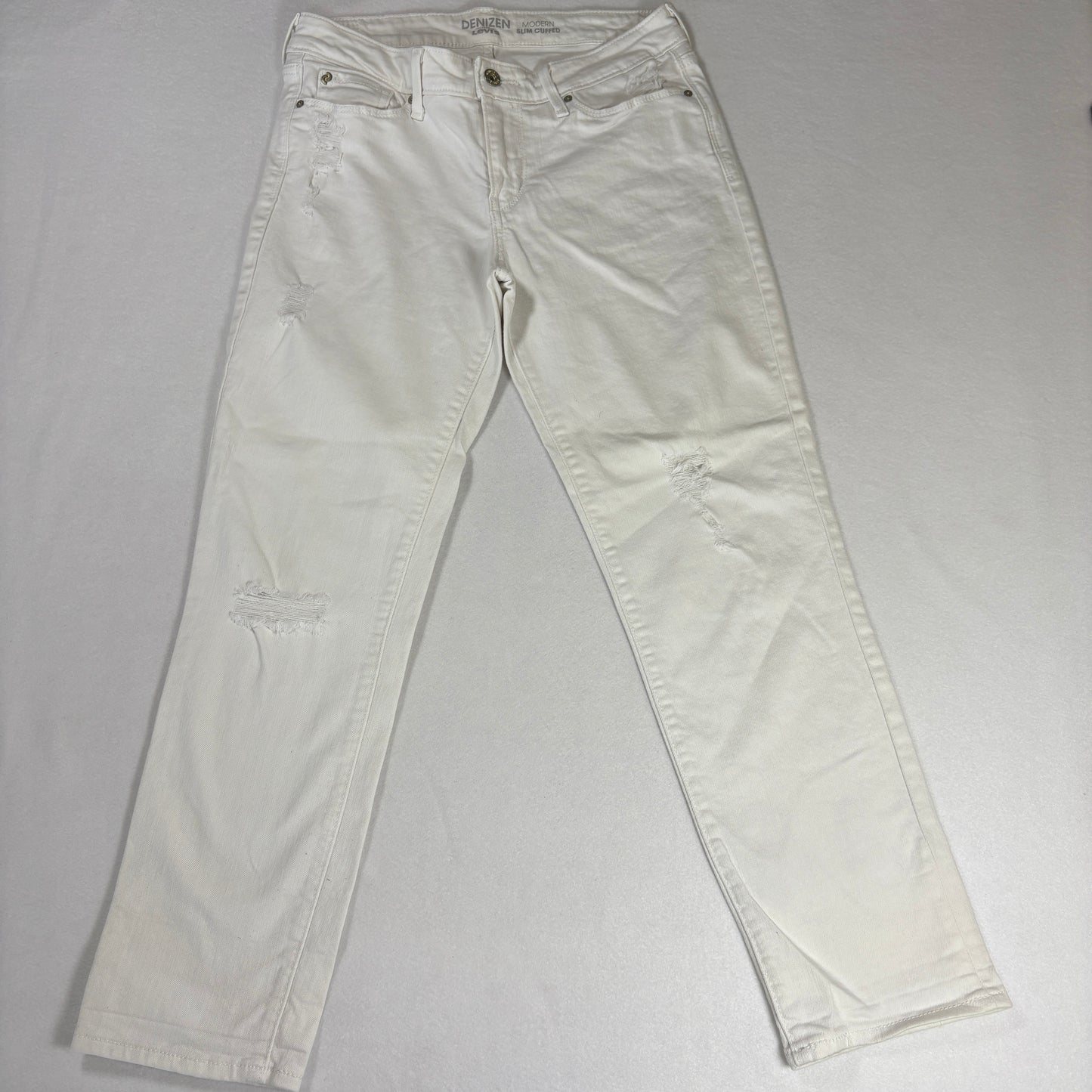 Levis Denizen Womens White Distressed Jeans Size 8 W29 Mid Rise Skinny Denim
