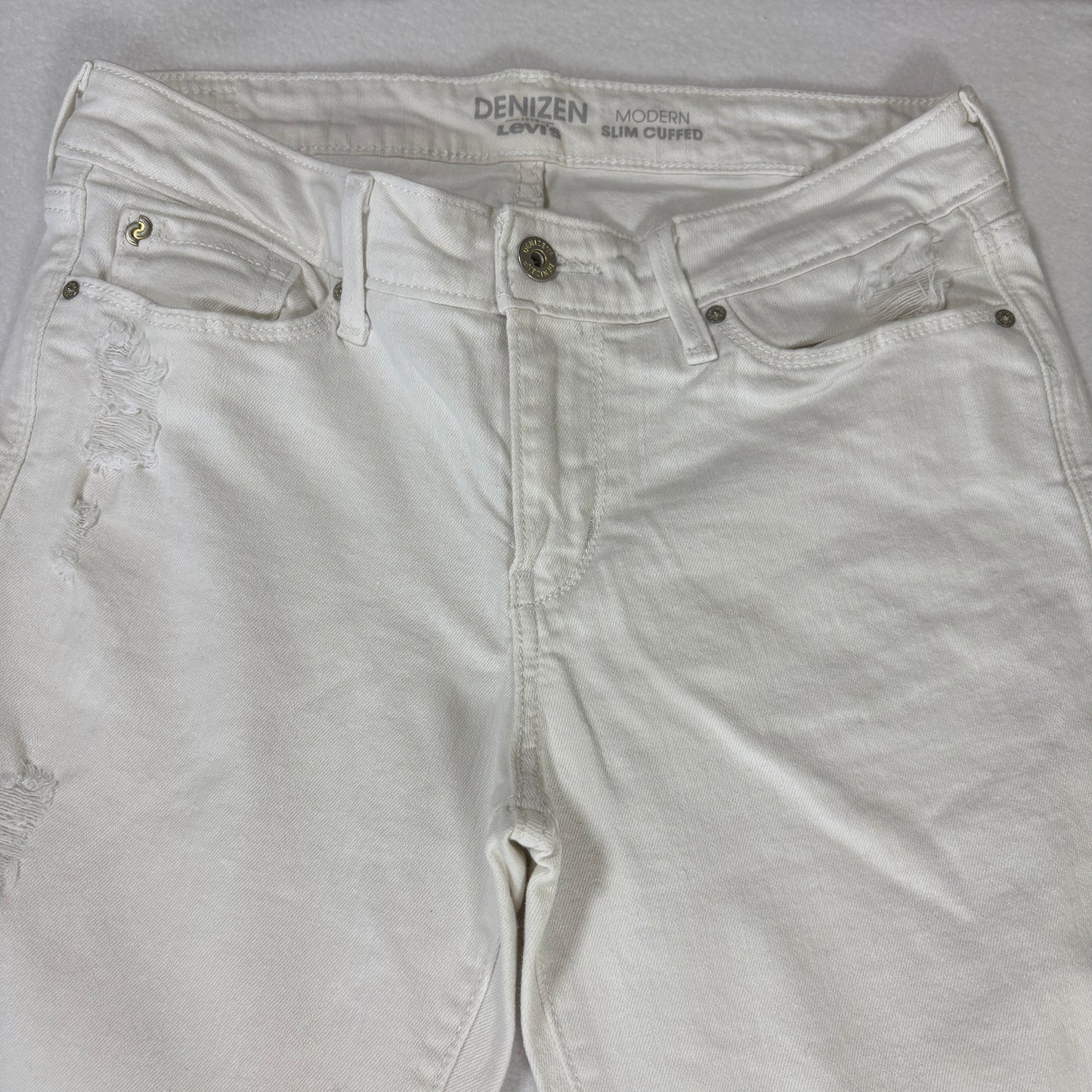 Levis Denizen Womens White Distressed Jeans Size 8 W29 Mid Rise Skinny Denim