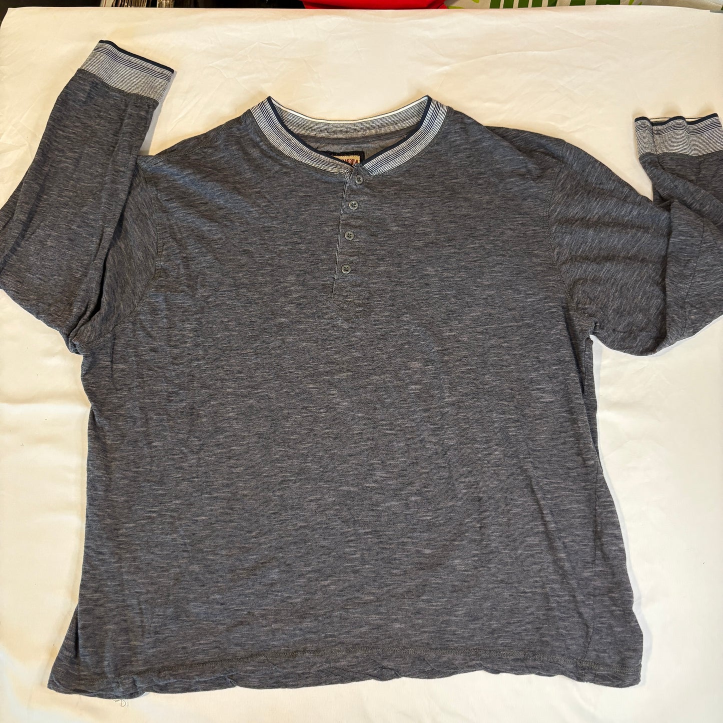 Hudson & Barrow Henley Shirt Men 3X Blue Long Sleeve Striped Collar Casual Top