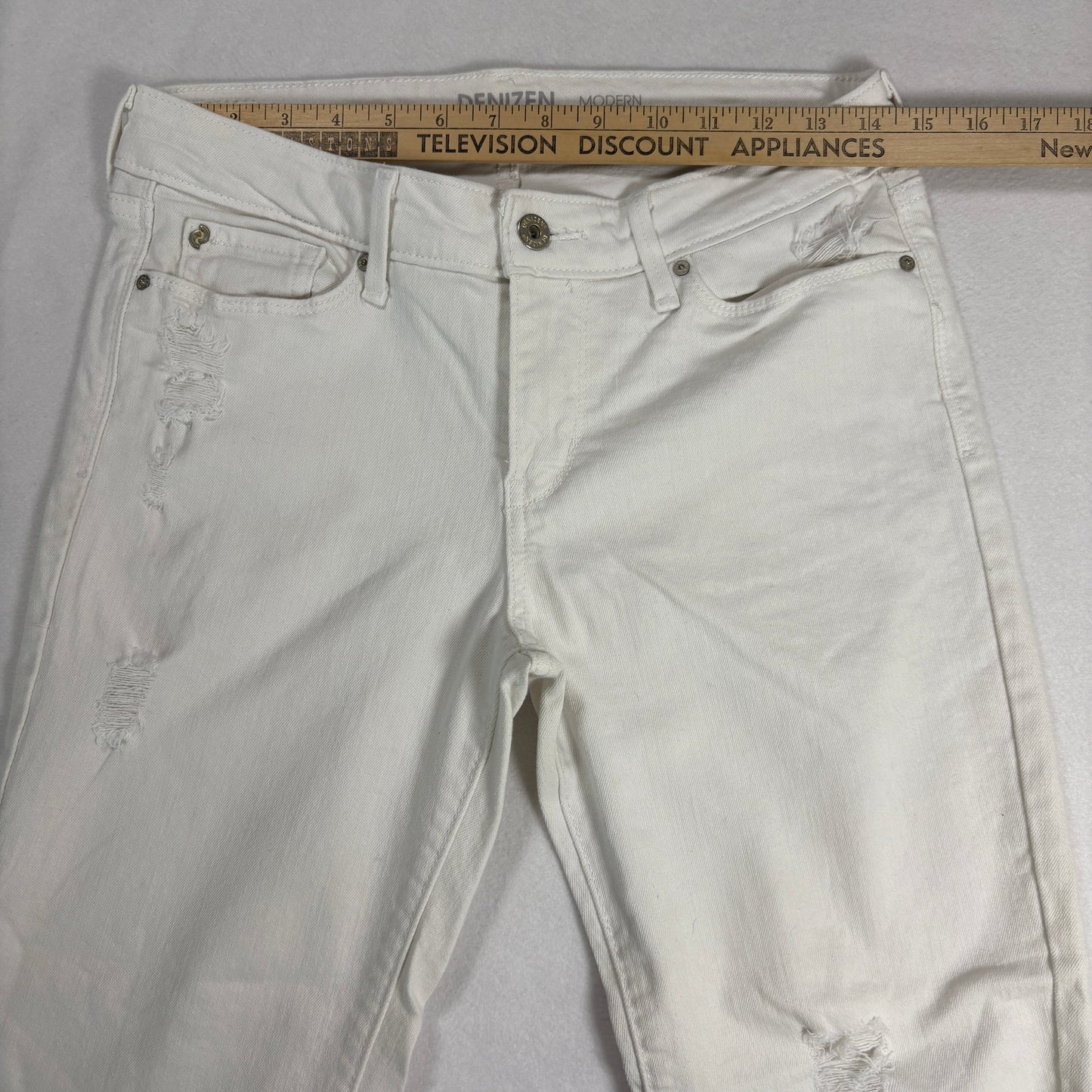 Levis Denizen Womens White Distressed Jeans Size 8 W29 Mid Rise Skinny Denim