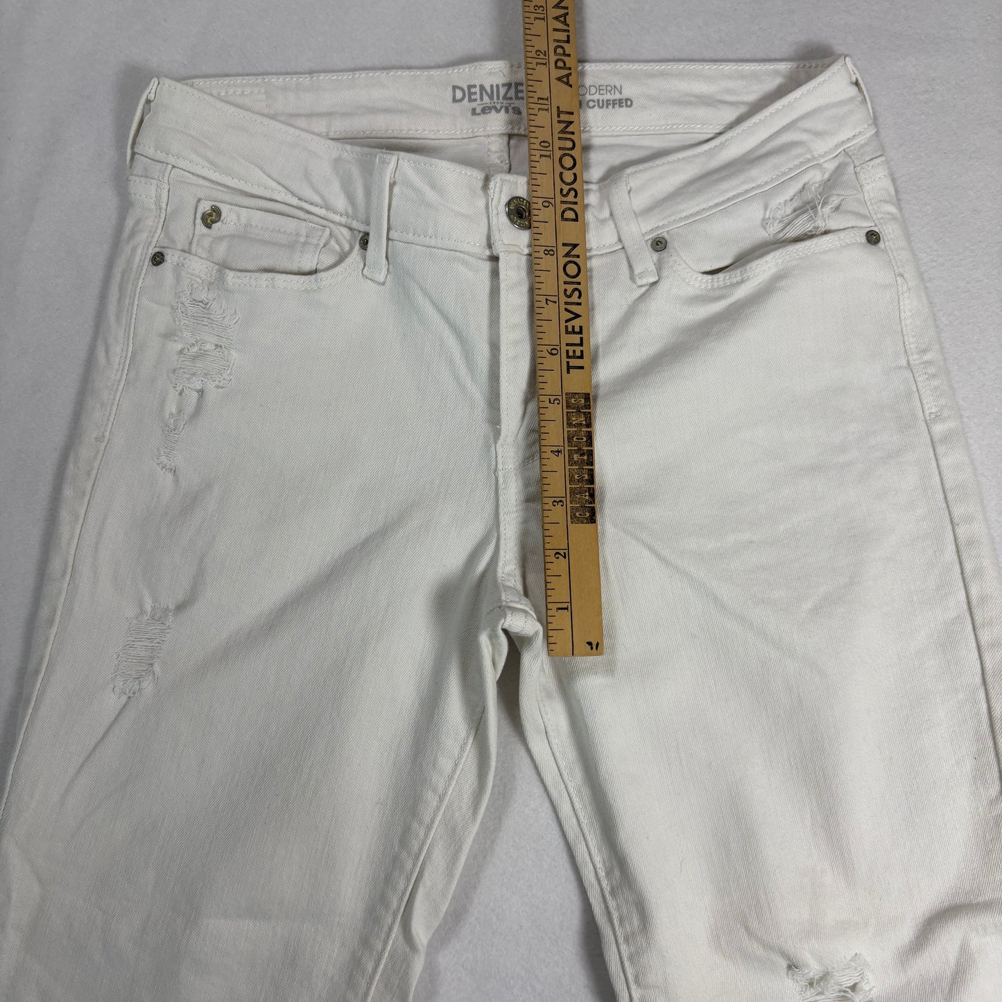 Levis Denizen Womens White Distressed Jeans Size 8 W29 Mid Rise Skinny Denim