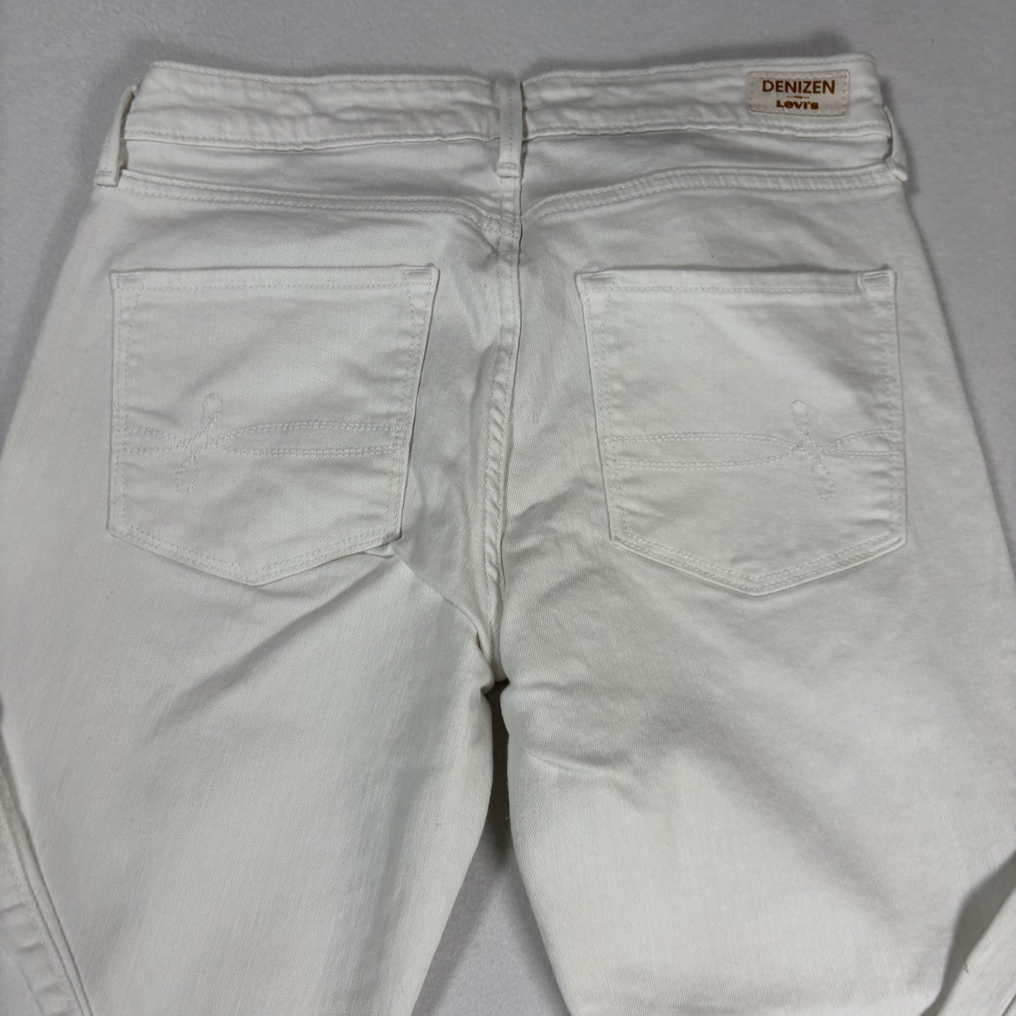 Levis Denizen Womens White Distressed Jeans Size 8 W29 Mid Rise Skinny Denim