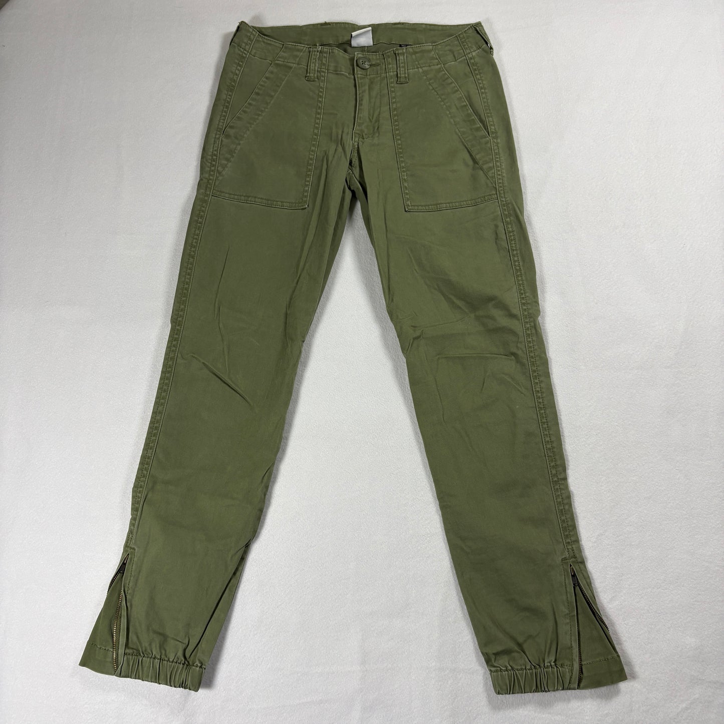 Cabi Pants Womens 00 Olive Green Zip Ankle Jogger Streetwear Utility Cargo Fit!!