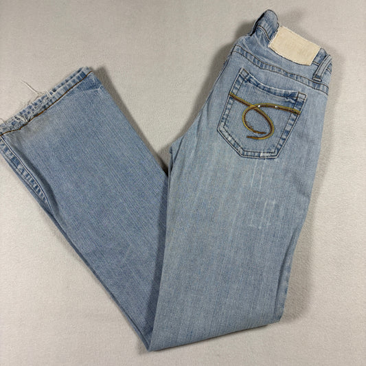 Z Cavaricci Womens Jeans Size 1 Light Wash Distressed Flare Denim Y2K Rhinestone
