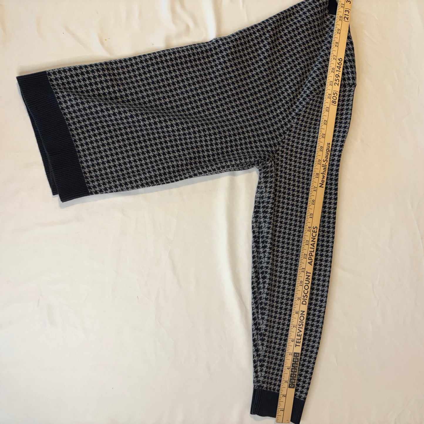 Lands’ End Men’s Sweater M 38-40 Black Gray Houndstooth Crewneck Pullover