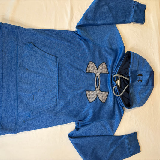 Under Armour Men’s Hoodie Small Blue Pullover Loose Fit Logo Sweatshirt Flaws