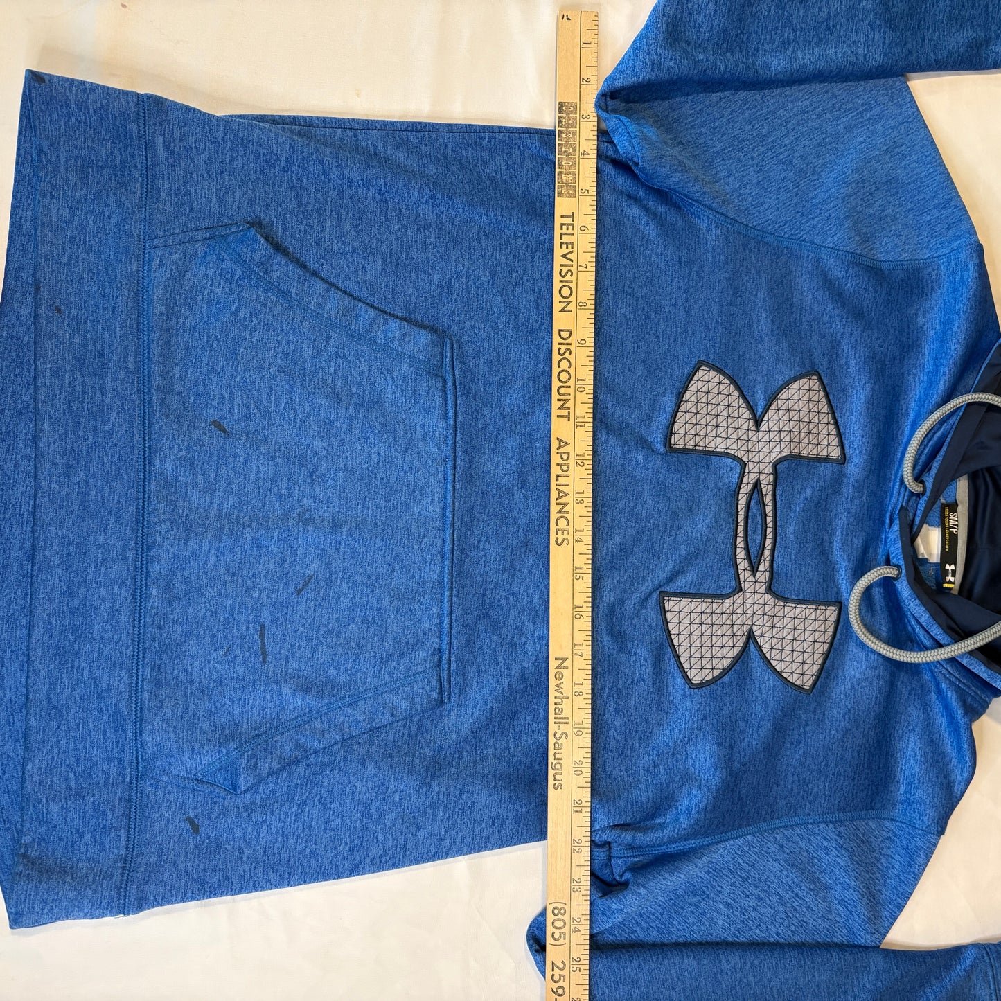 Under Armour Men’s Hoodie Small Blue Pullover Loose Fit Logo Sweatshirt Flaws