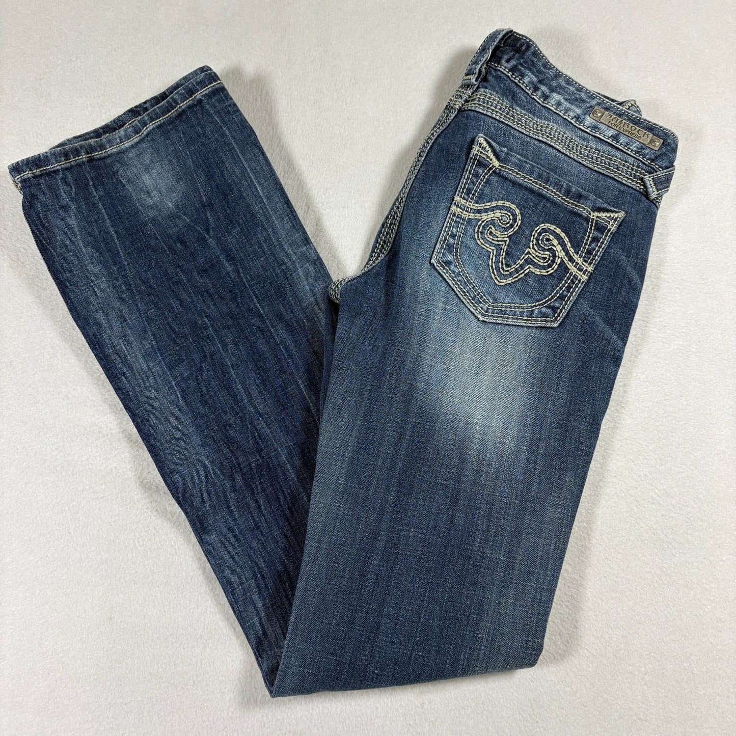 Express Womens Jeans Size 2R Blue Bootcut Denim Rock Revival Style Y2K Stitch