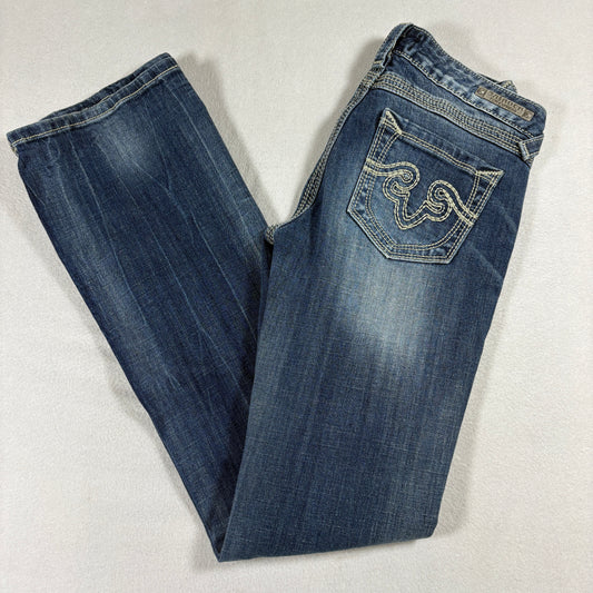 Express Womens Jeans Size 2R Blue Bootcut Denim Rock Revival Style Y2K Stitch