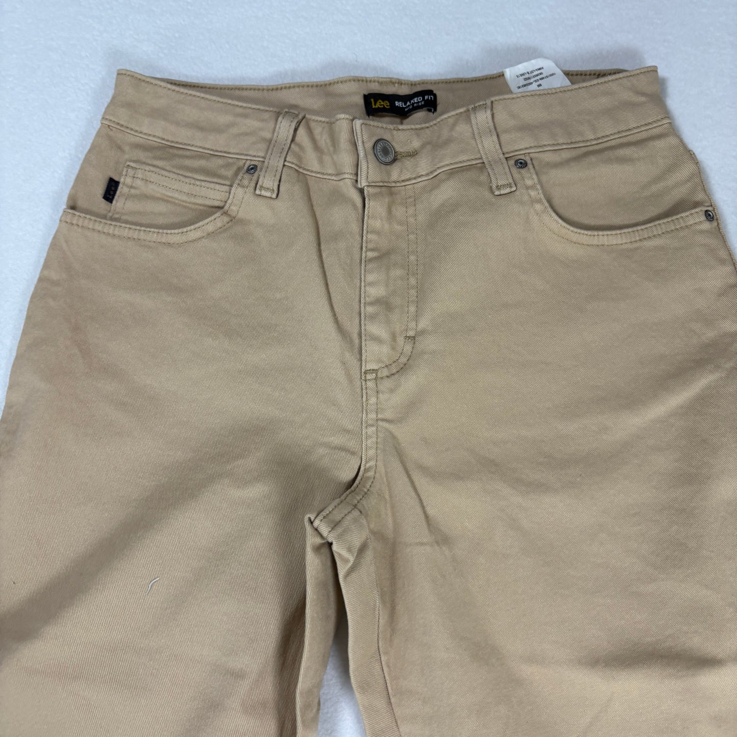 Lee Womens Relaxed Fit Jeans 8M Mid Rise Stretch Khaki Beige Denim Casual