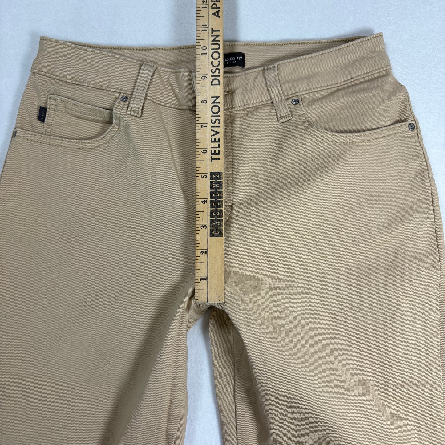 Lee Womens Relaxed Fit Jeans 8M Mid Rise Stretch Khaki Beige Denim Casual