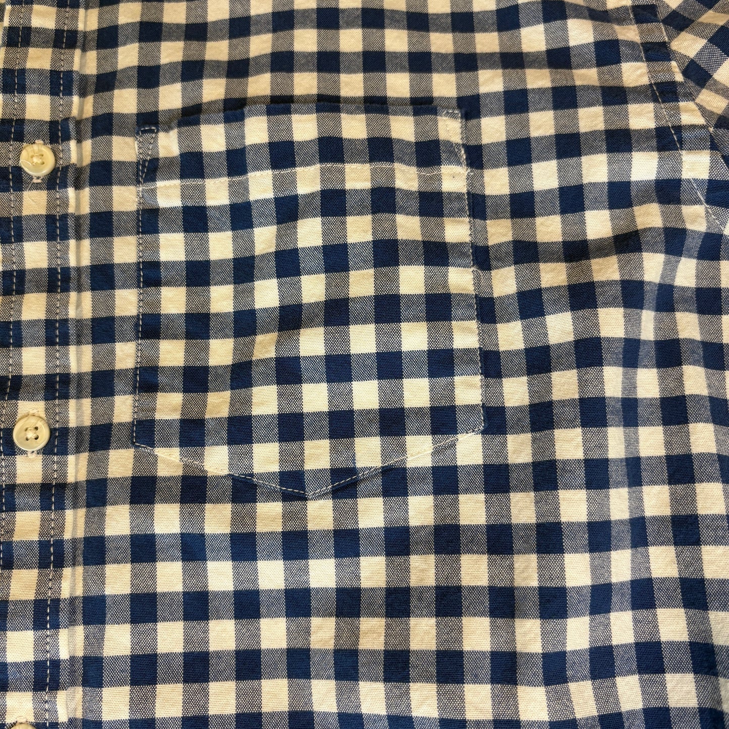 Old Navy Men’s Oxford Shirt Large Blue White Gingham Check Slim Fit Stretch