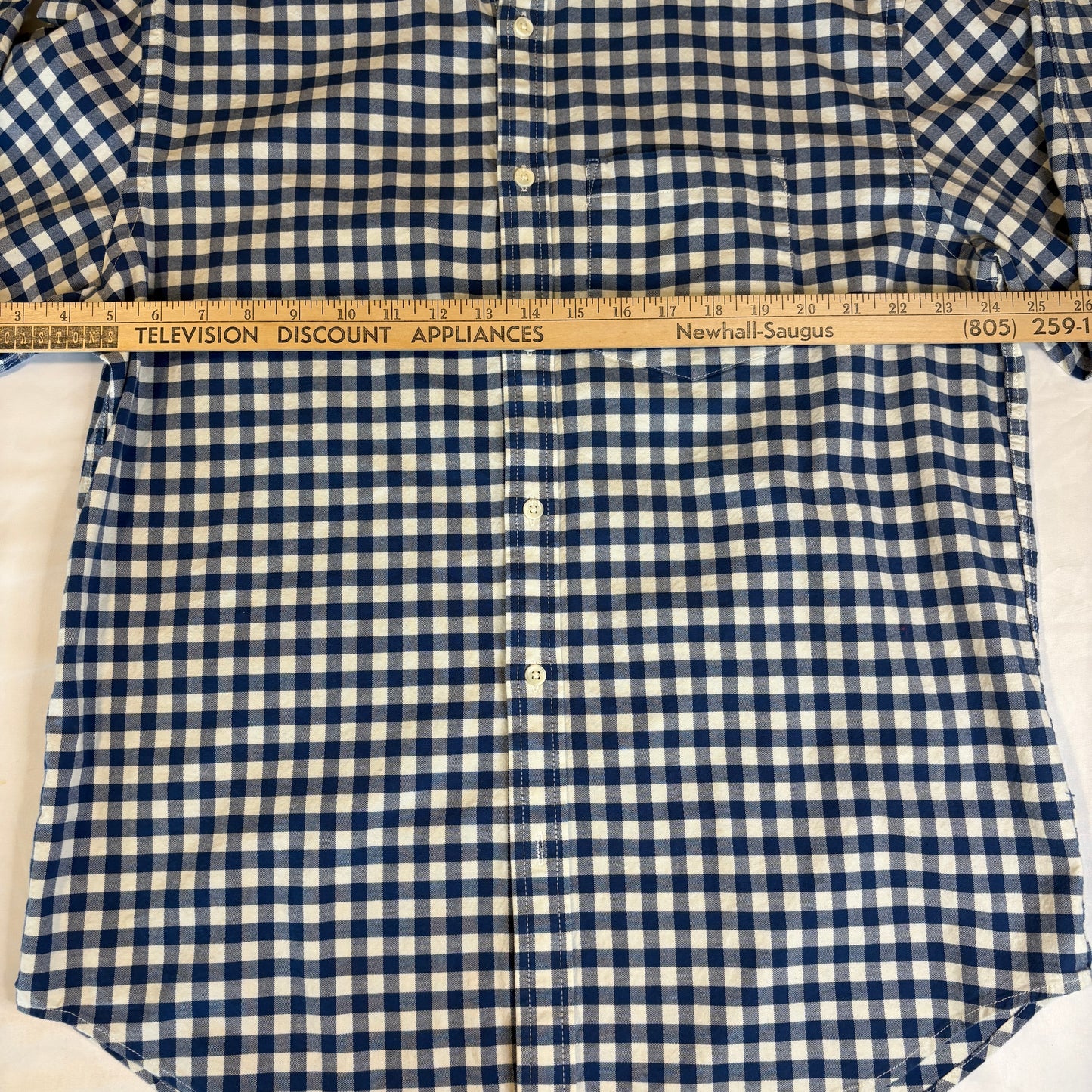 Old Navy Men’s Oxford Shirt Large Blue White Gingham Check Slim Fit Stretch