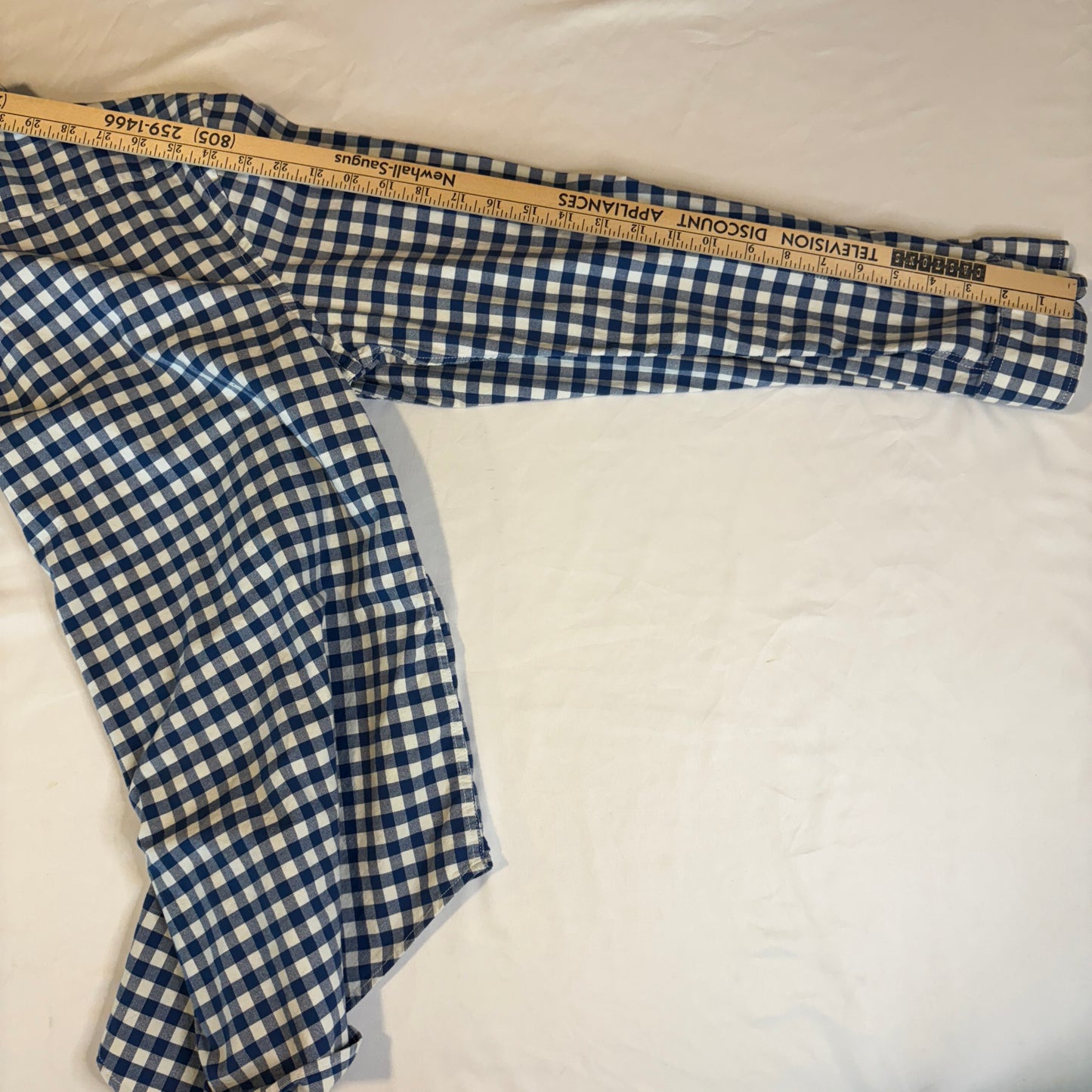 Old Navy Men’s Oxford Shirt Large Blue White Gingham Check Slim Fit Stretch