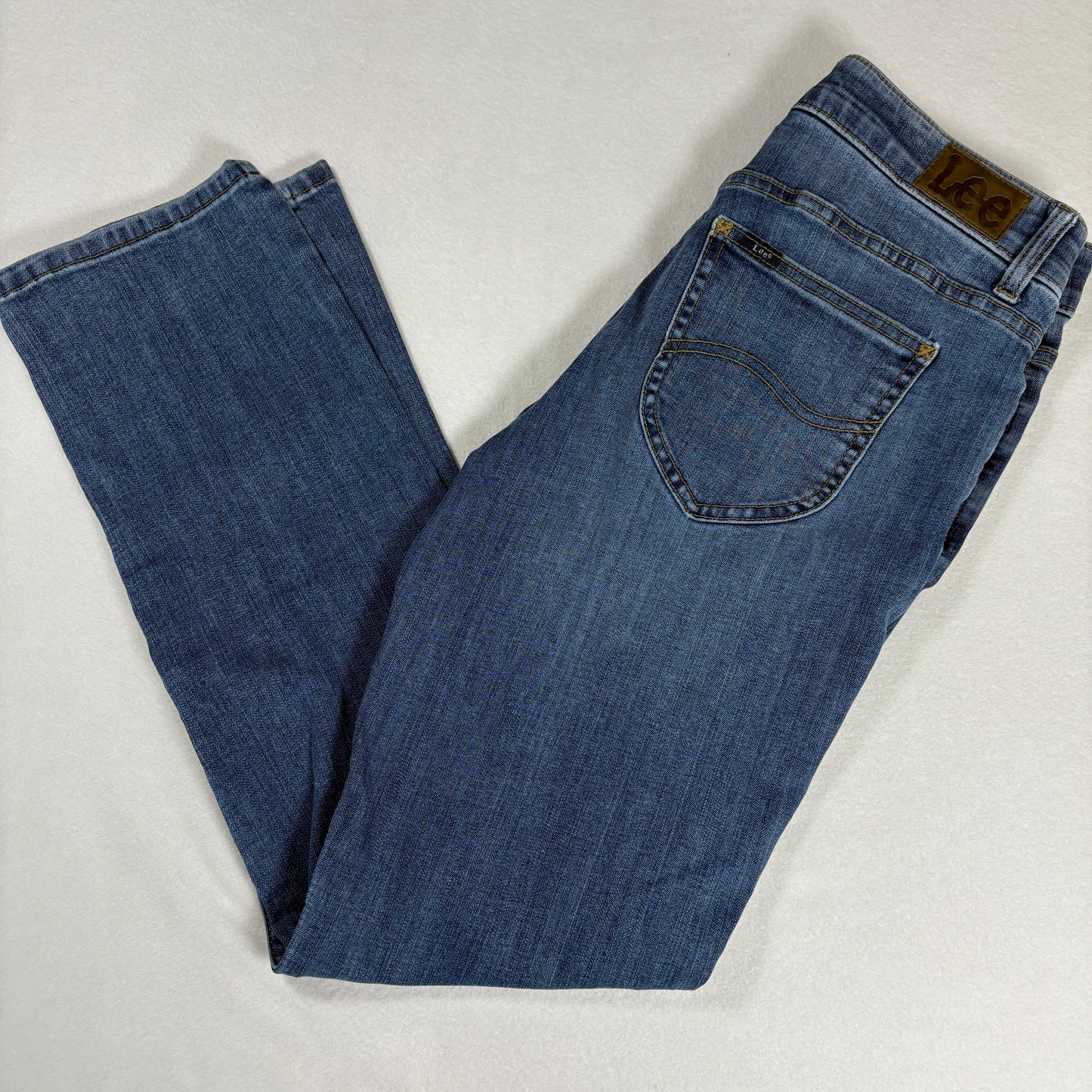 Lee Womens Straight Leg Jeans 8M Mid Rise Flex Motion Blue Stretch Denim