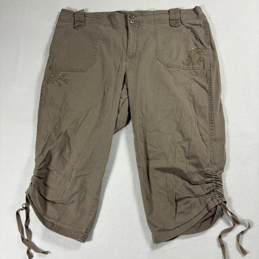 Gloria Vanderbilt Capri Pants Womens Size 14 Brown Cargo Embroidered Casual Wear!