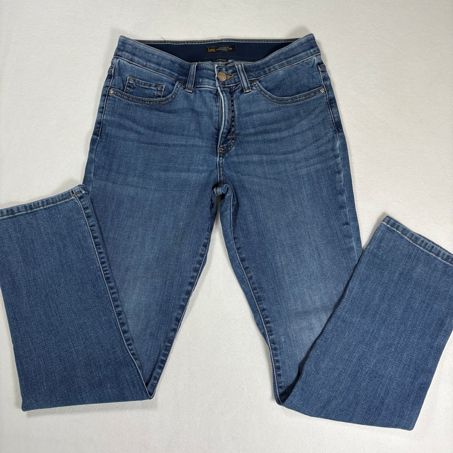 Lee Womens Straight Leg Jeans 8M Mid Rise Flex Motion Blue Stretch Denim