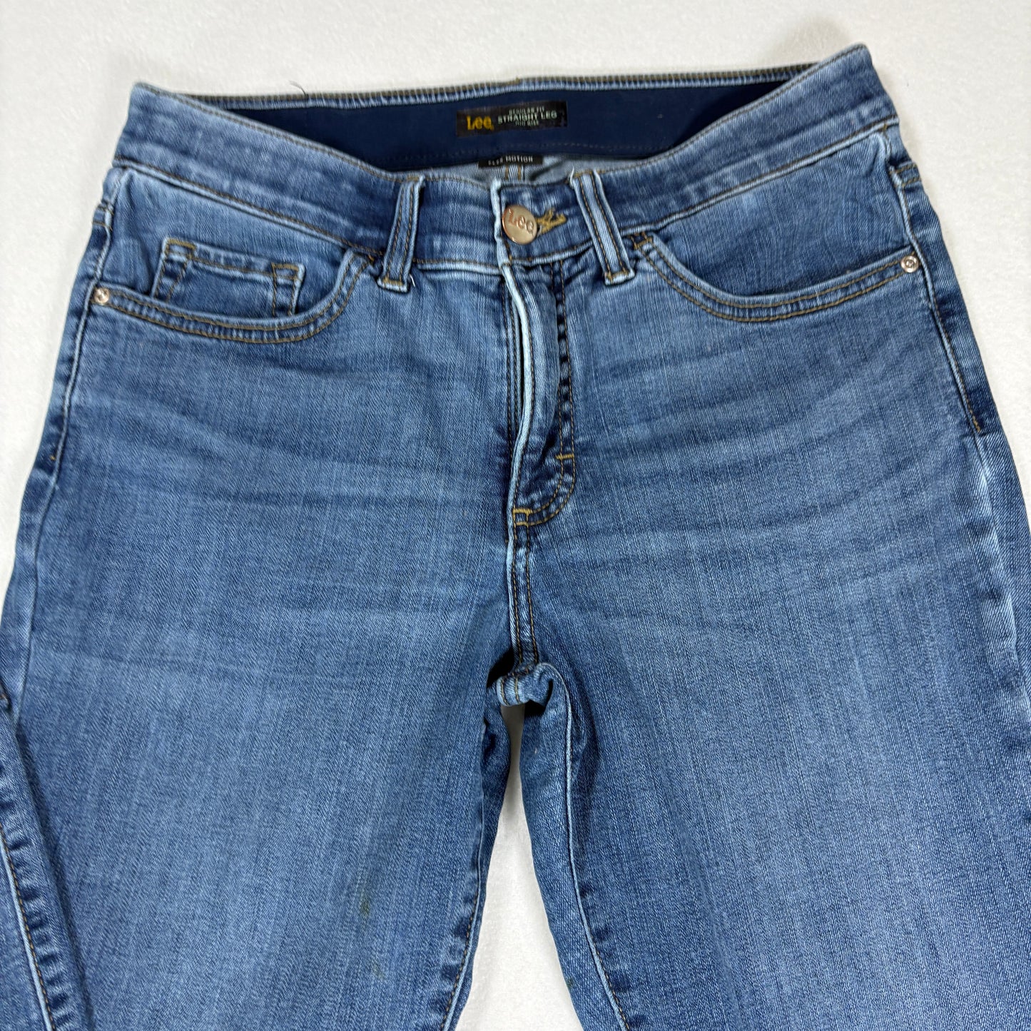 Lee Womens Straight Leg Jeans 8M Mid Rise Flex Motion Blue Stretch Denim