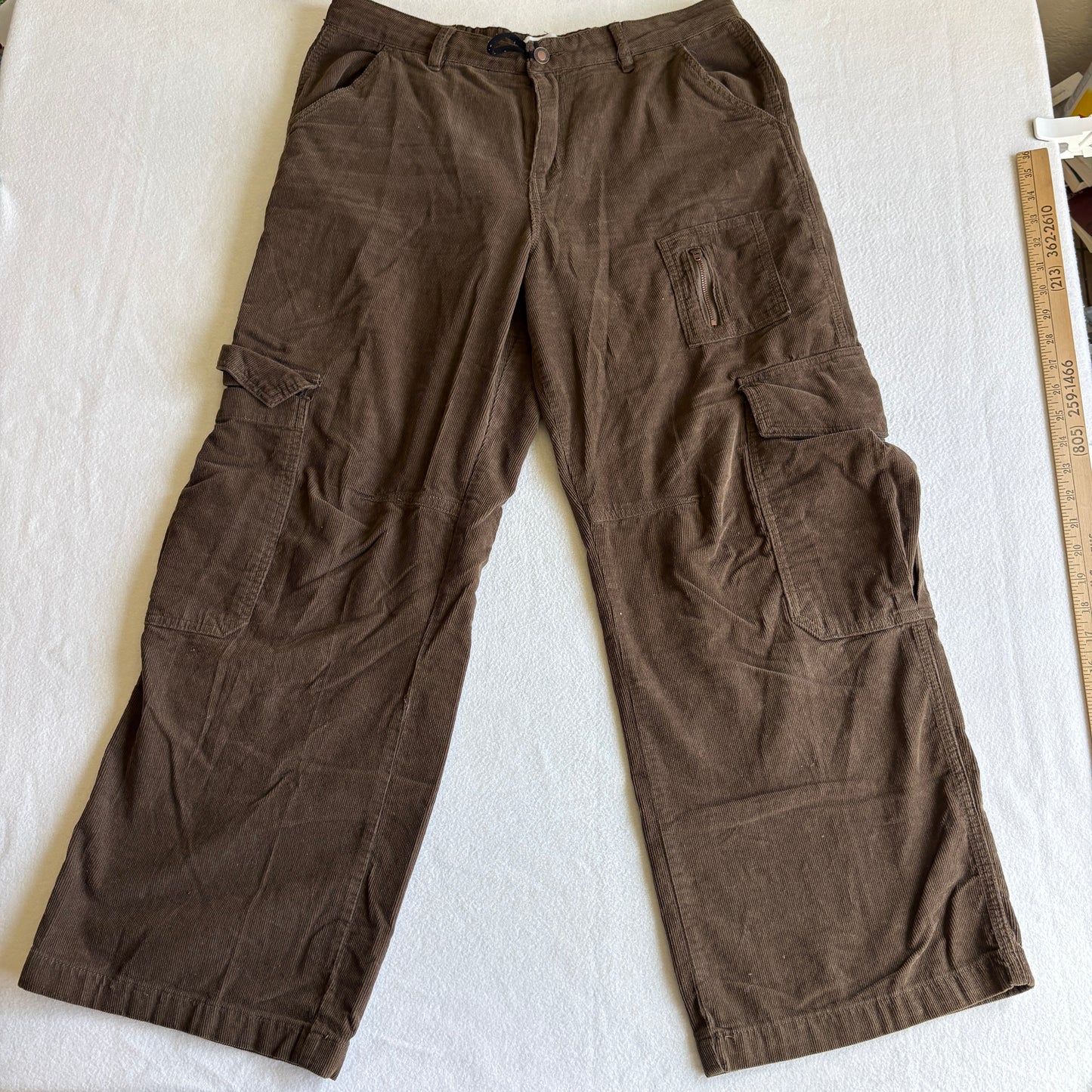Angel Kiss Corduroy Cargo Pants Womens 9/29 Brown Wide Leg Y2K