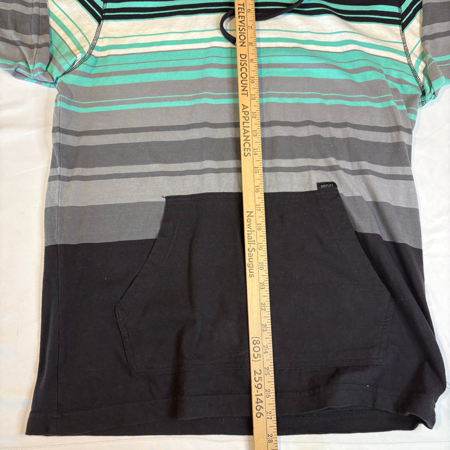 Amplify Hoodie Sweatshirt Striped Black Gray Green Pocket Men’s Size M Medium